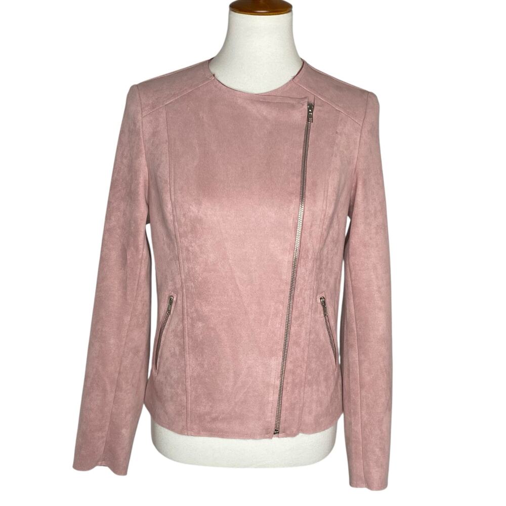 KUT from the Kloth Aria Jacket Womens Small Pink Faux Suede Moto Biker Coquette
